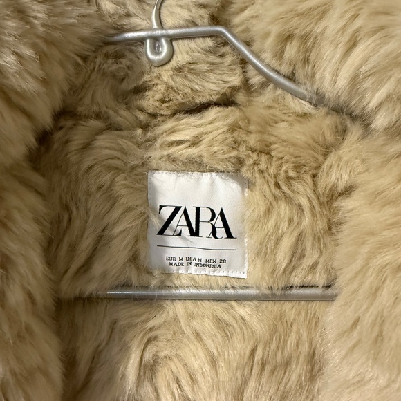 Zara Mink Taupe Fur Lined Hooded Puffer Jacket NWOT Med - Picture 7 of 13